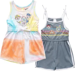 Paw Patrol Skye, Chase, Marshall, and Rubble Girls 2 Pack Sleeveless Romper Shorts for Toddlers and Big Kids