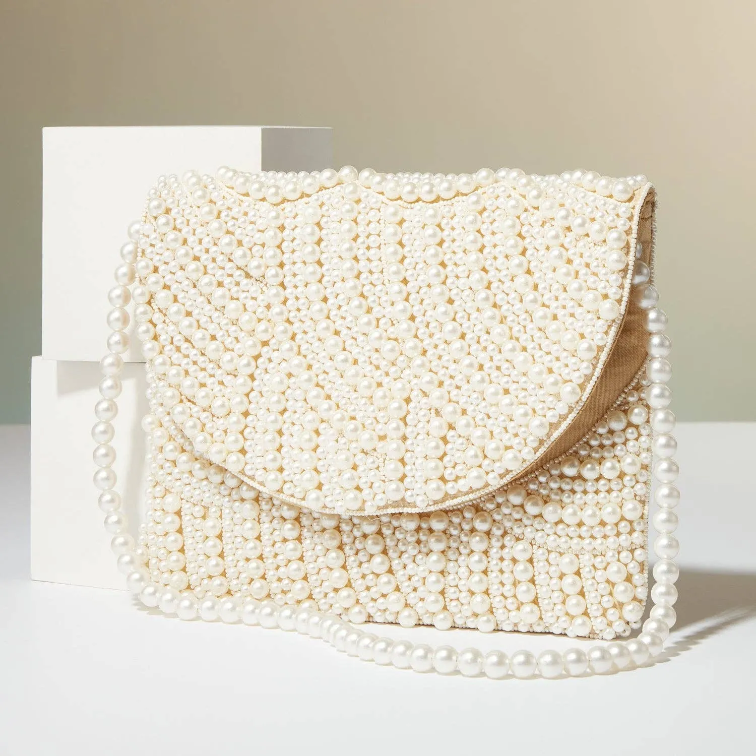 Pearl beaded bridal clutch bag