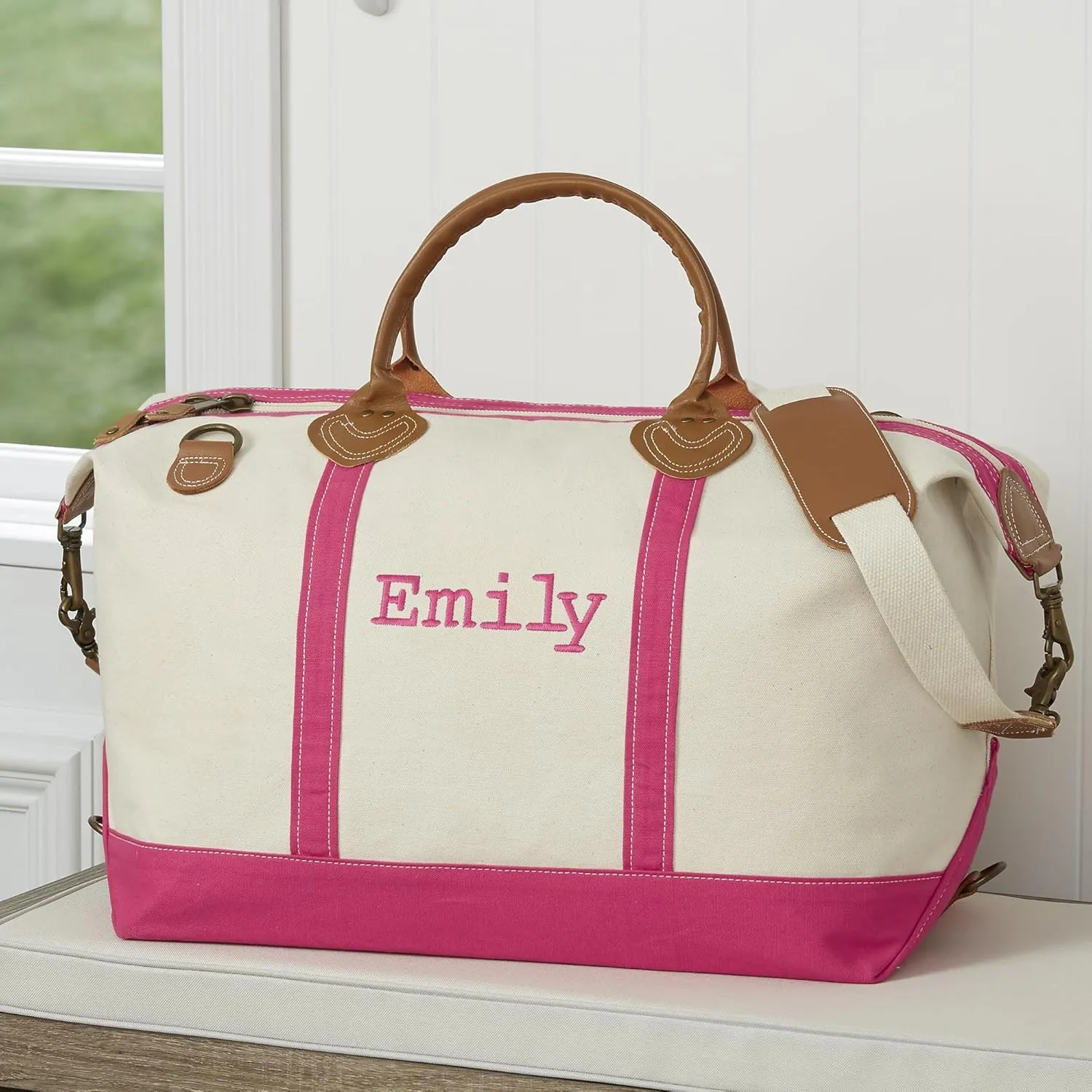 Personalization Universe Special Occasions Luxurious Weekender Embroidered Pink Canvas Duffel