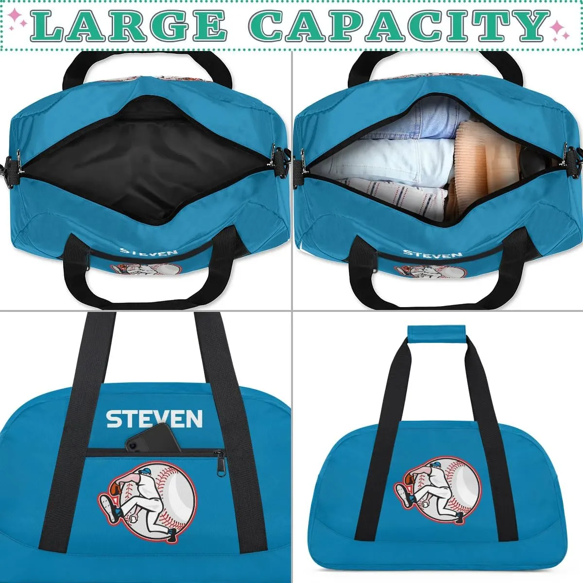 Personalized Baseball Gym Duffel Bags for Boys Kids Child Custom Name Sport Travel Bags Lightweight Weekenders Carry-On Overnight 3