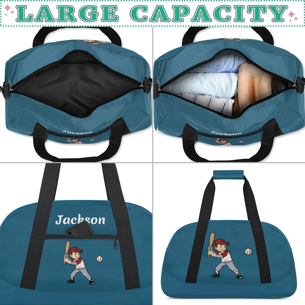 Personalized Baseball Gym Duffel Bags for Boys Kids Child Custom Name Sport Travel Bags Lightweight Weekenders Carry-On Overnight