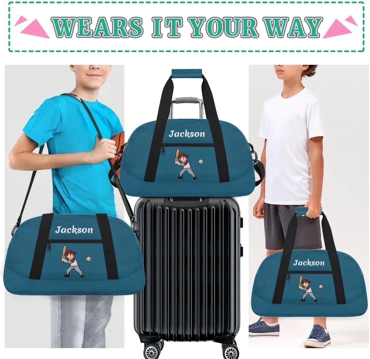 Personalized Baseball Gym Duffel Bags for Boys Kids Child Custom Name Sport Travel Bags Lightweight Weekenders Carry-On Overnight