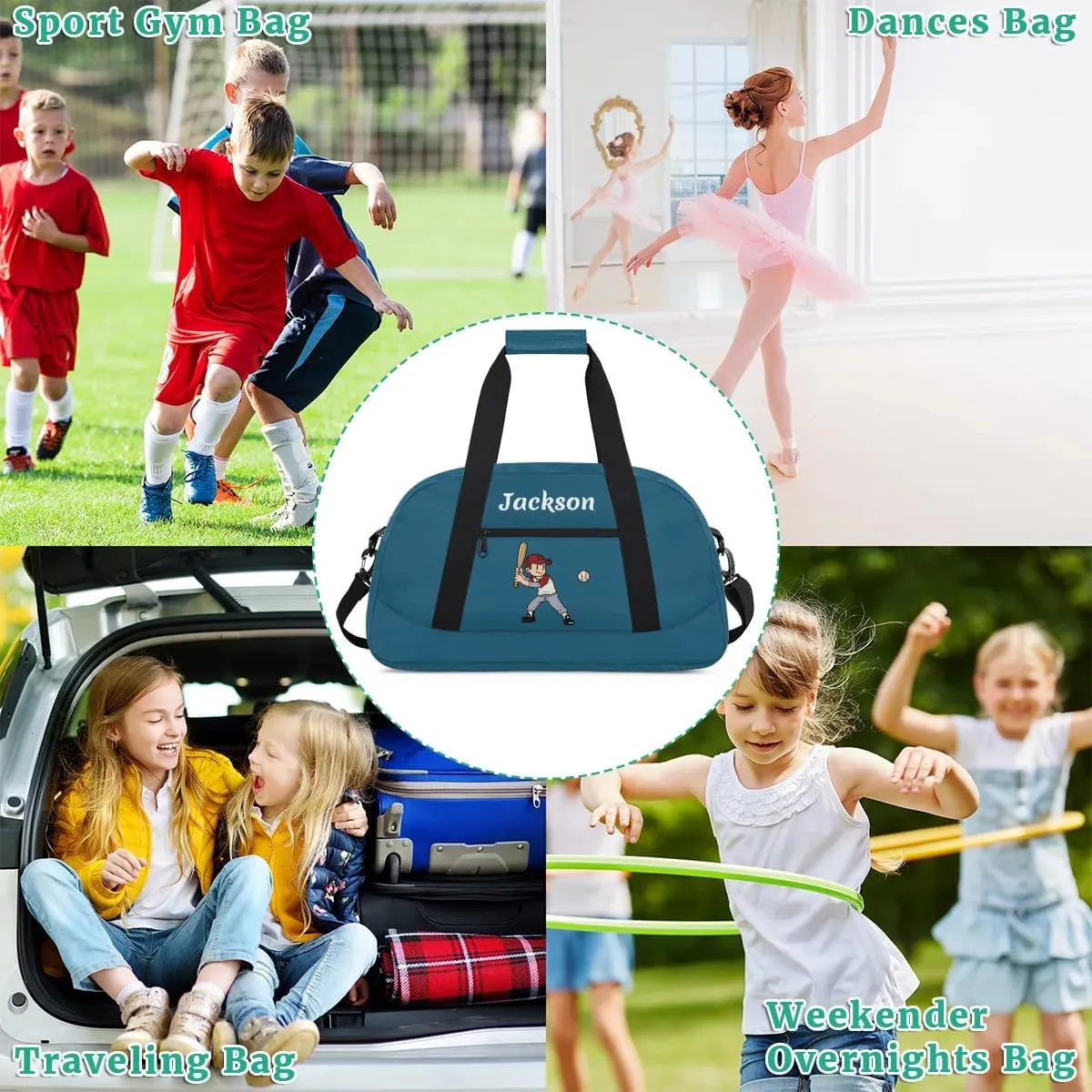 Personalized Baseball Gym Duffel Bags for Boys Kids Child Custom Name Sport Travel Bags Lightweight Weekenders Carry-On Overnight