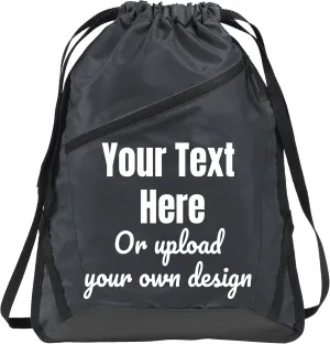 Personalized Cinch Bag with Zipper - True Royal/Black Custom Bag for Women | Small Gym Drawstring Bag | Promotional Items with Your Logo and Design