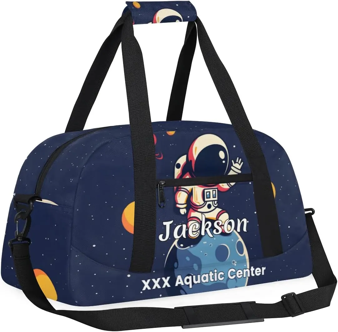 Personalized Cool Astronaut Gym Duffel Bags for Kids Boys with Custom Name Sport Training Travel Bags for Overnight Weekender - Blue