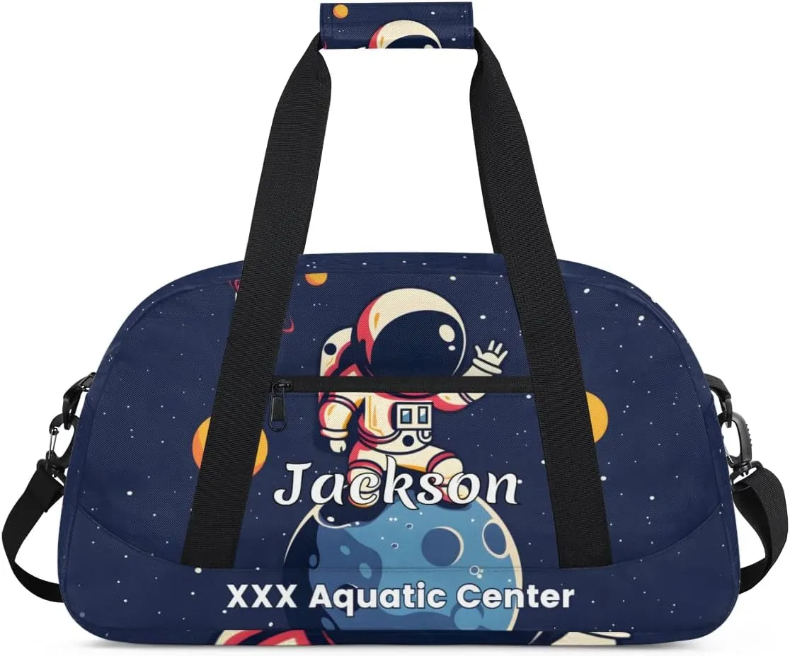 Personalized Cool Astronaut Gym Duffel Bags for Kids Boys with Custom Name Sport Training Travel Bags for Overnight Weekender - Blue