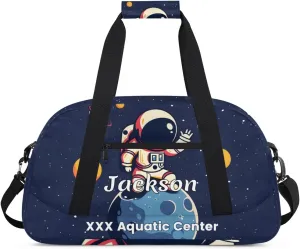 Personalized Cool Astronaut Gym Duffel Bags for Kids Boys with Custom Name Sport Training Travel Bags for Overnight Weekender - Blue