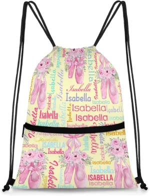 Personalized Drawstring Backpack Dance Bag Gymnastics Bag for Girl, Custom Sport Sackpack String Gym Bag Weekender Bags for Boy Ballet Shoes Yellow