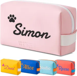 Personalized Makeup Bag, Custom Cosmetic Bag with Embroidered Name PU Leather Travel Organizer Toiletry Bag Make Up Bags, Gift for Bridesmaid Bride Wedding (Pink)