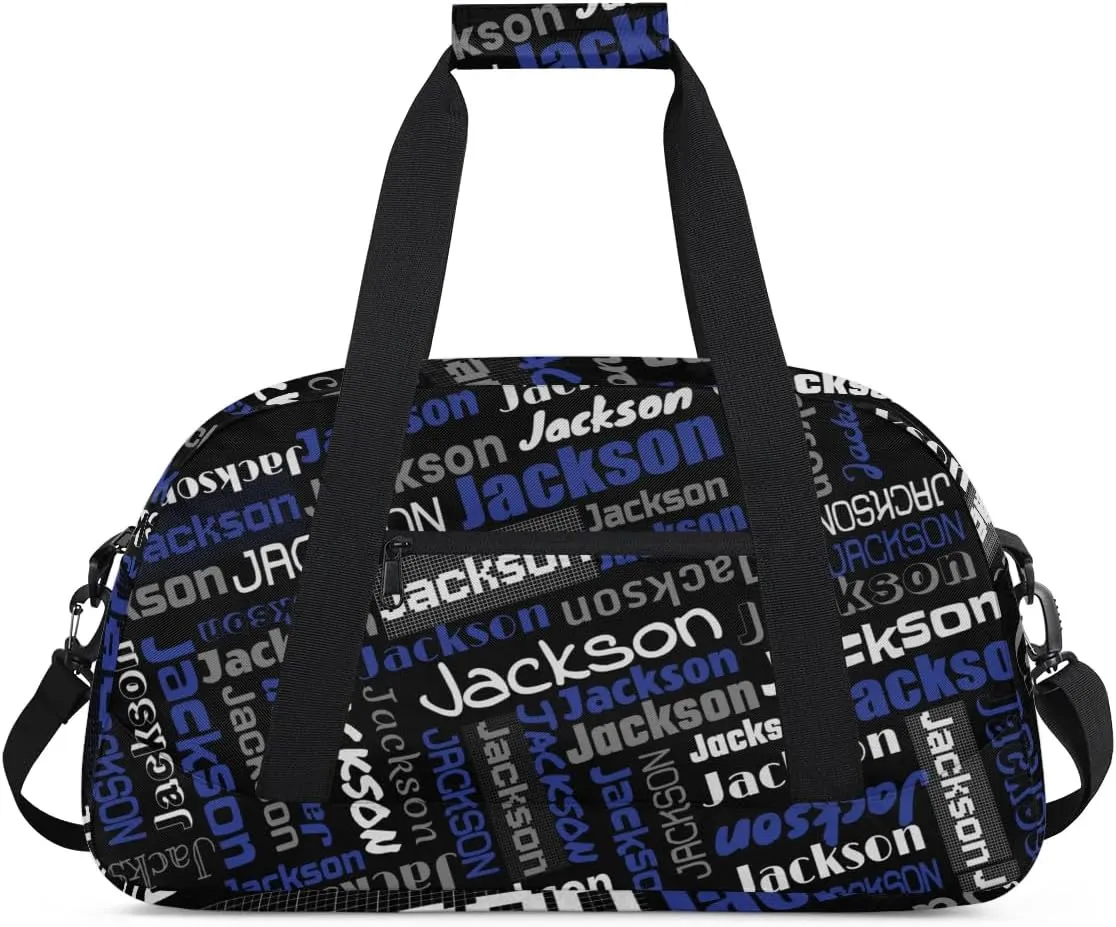 Personalized Name Gym Duffel Bags for Girls Kids Boys with Custom Sport Dance Perform Training Bags for Overnight Weekender Travel,Black Blue