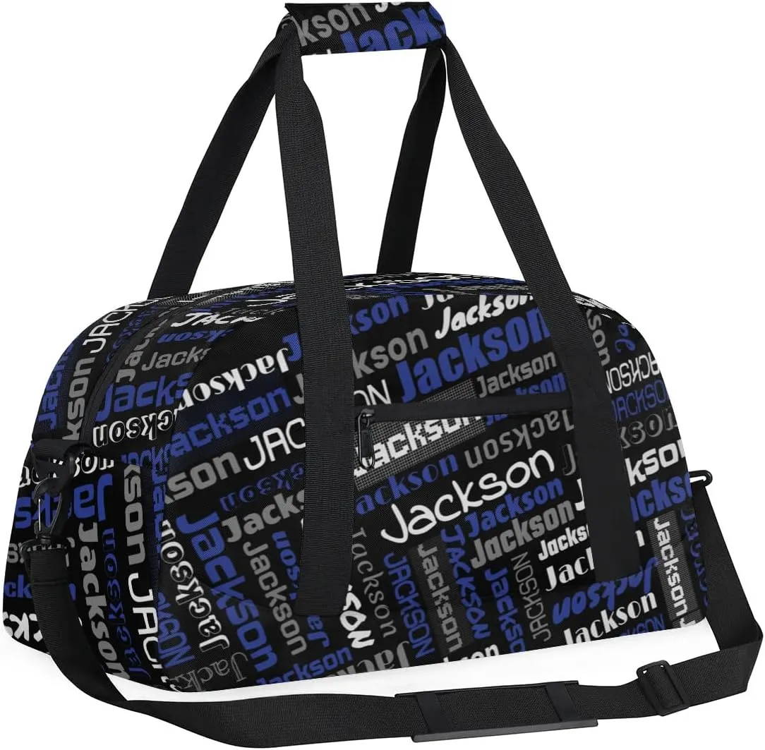 Personalized Name Gym Duffel Bags for Girls Kids Boys with Custom Sport Dance Perform Training Bags for Overnight Weekender Travel,Black Blue