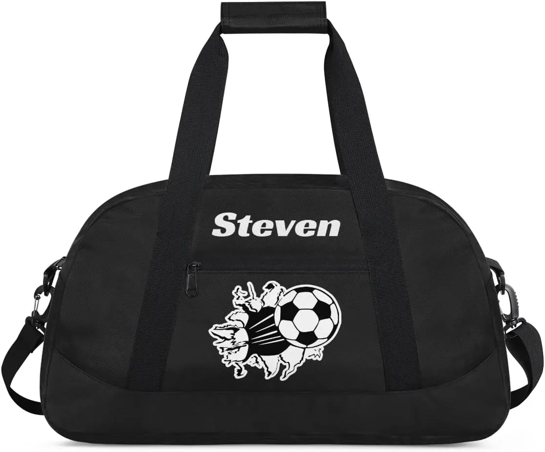 Personalized Soccer Gym Duffel Bags for Boys Kids Child Custom Name Sport Travel Bags Lightweight Weekenders Carry-On Overnight,Black