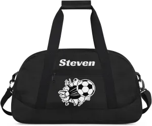Personalized Soccer Gym Duffel Bags for Boys Kids Child Custom Name Sport Travel Bags Lightweight Weekenders Carry-On Overnight,Black