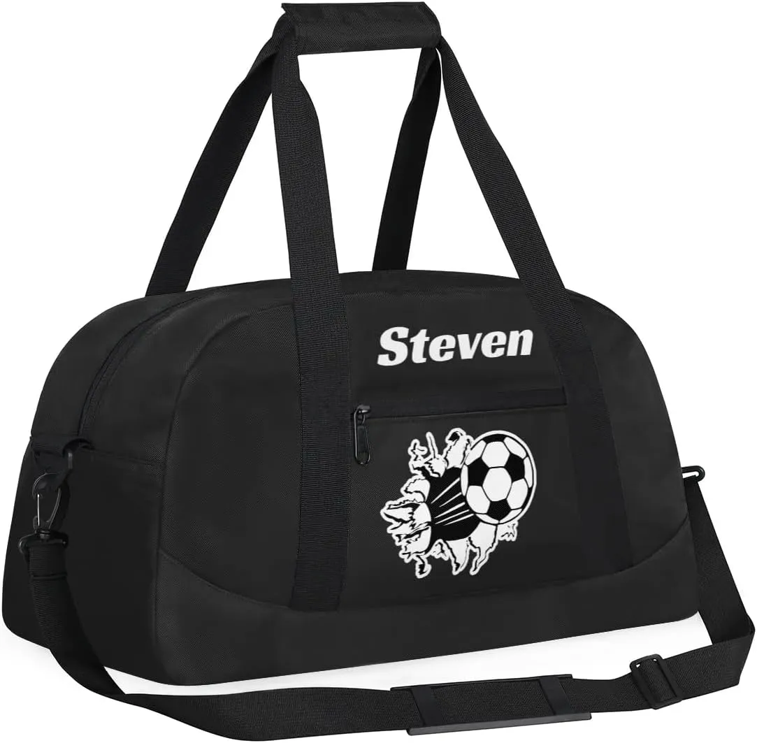 Personalized Soccer Gym Duffel Bags for Boys Kids Child Custom Name Sport Travel Bags Lightweight Weekenders Carry-On Overnight,Black