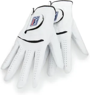 PGA TOUR Two Pack Men's Leather Glove-Right, Bright White, Medium-Large