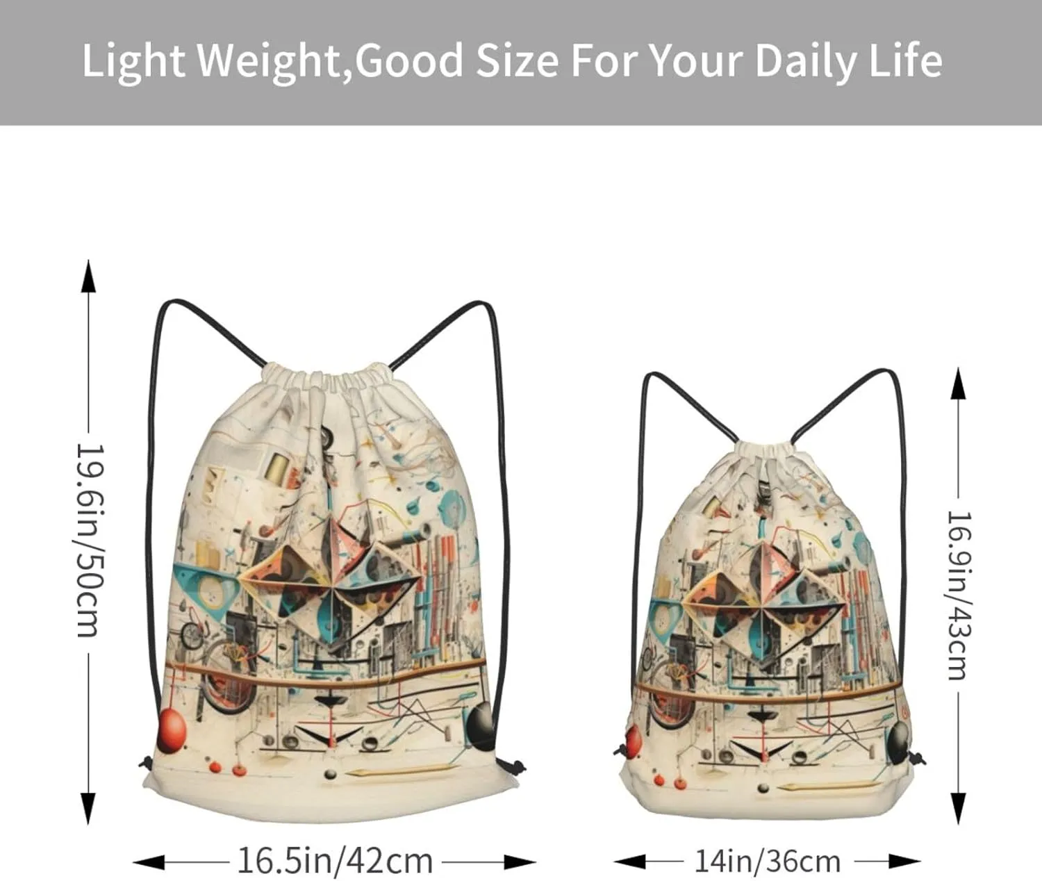 Physics Print Printed Drawstring Backpack, Easy Drawstring Backpack, Sports Travel Yoga Dance Bag