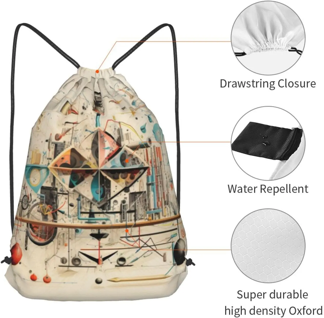 Physics Print Printed Drawstring Backpack, Easy Drawstring Backpack, Sports Travel Yoga Dance Bag