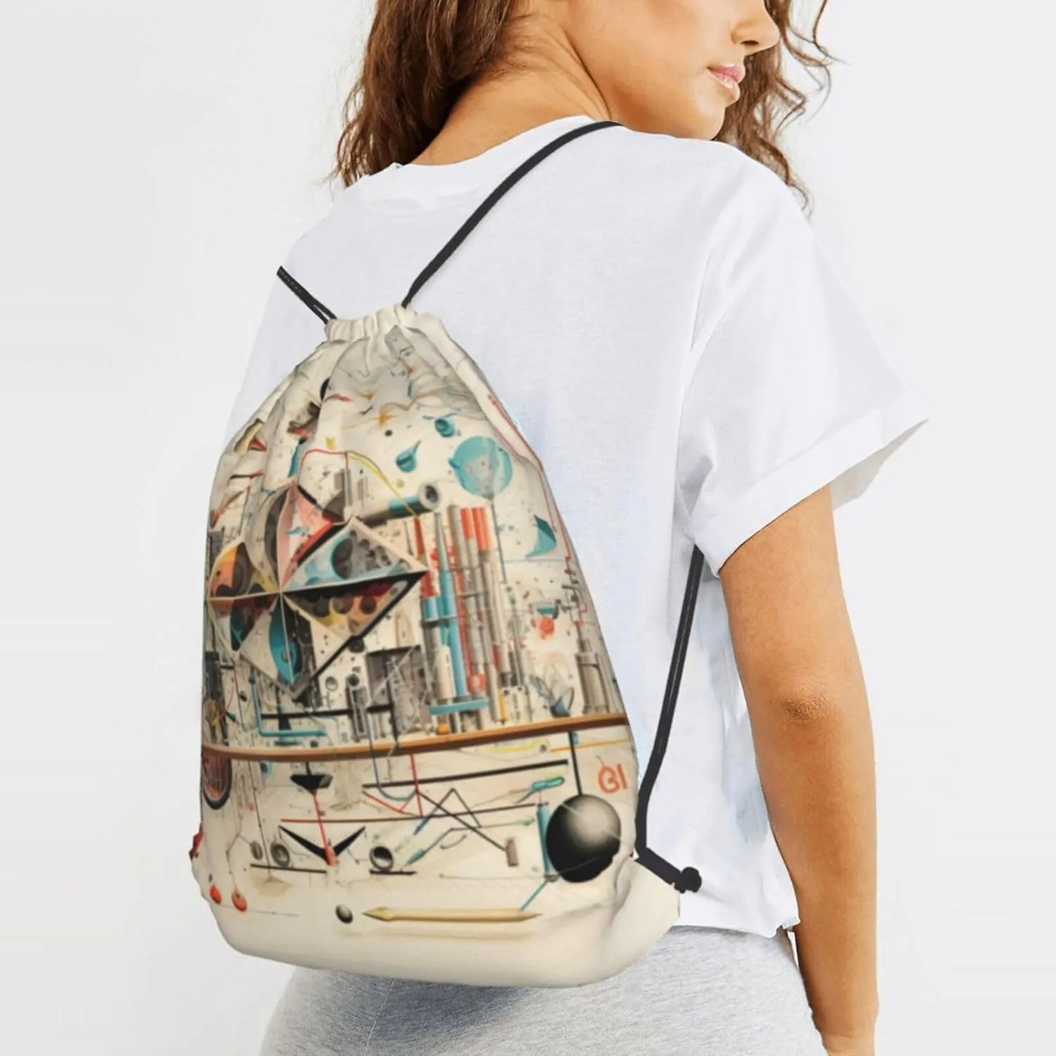 Physics Print Printed Drawstring Backpack, Easy Drawstring Backpack, Sports Travel Yoga Dance Bag