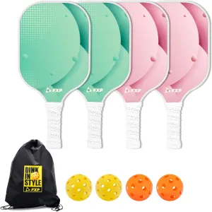 Pickleball Paddles Set of 2/4 Paddles with 4 Balls and 1 Bag, Lightweight Fiberglass Pickleball Rackets/Equipment Set for Women and Men, USAPA Standard Size