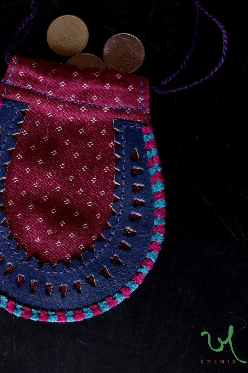 Pink and Purple Traditional Mashru Drawstring Potli Coin Pouch