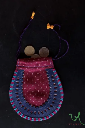 Pink and Purple Traditional Mashru Drawstring Potli Coin Pouch