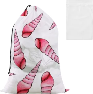 Pink Elongated Seashells Laundry Bags, Drawstring Closure Dirty Clothes Bag Organizer, Heavy Duty Large Laundry Bag Storage, Rip-Stop Bags for Camp Travel, Machine Washable 24 x 35.8 Inch