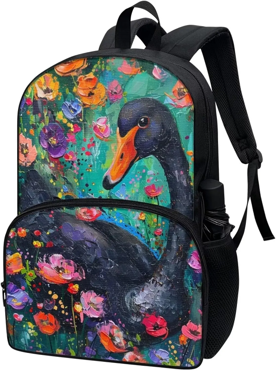PinUp Angel Black Swan Print Kids Art Oil Painting Animal Patterned Backpack for Elementary Primary Middle School Bags for Teens Children Cute Book Bags Gifts