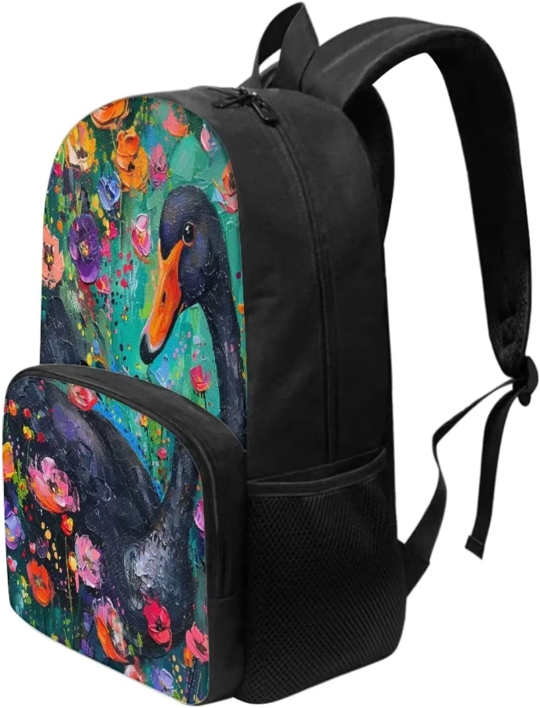 PinUp Angel Black Swan Print Kids Art Oil Painting Animal Patterned Backpack for Elementary Primary Middle School Bags for Teens Children Cute Book Bags Gifts