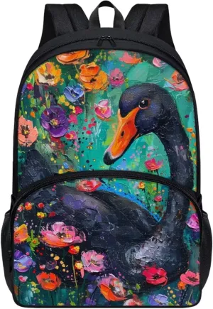 PinUp Angel Black Swan Print Kids Art Oil Painting Animal Patterned Backpack for Elementary Primary Middle School Bags for Teens Children Cute Book Bags Gifts