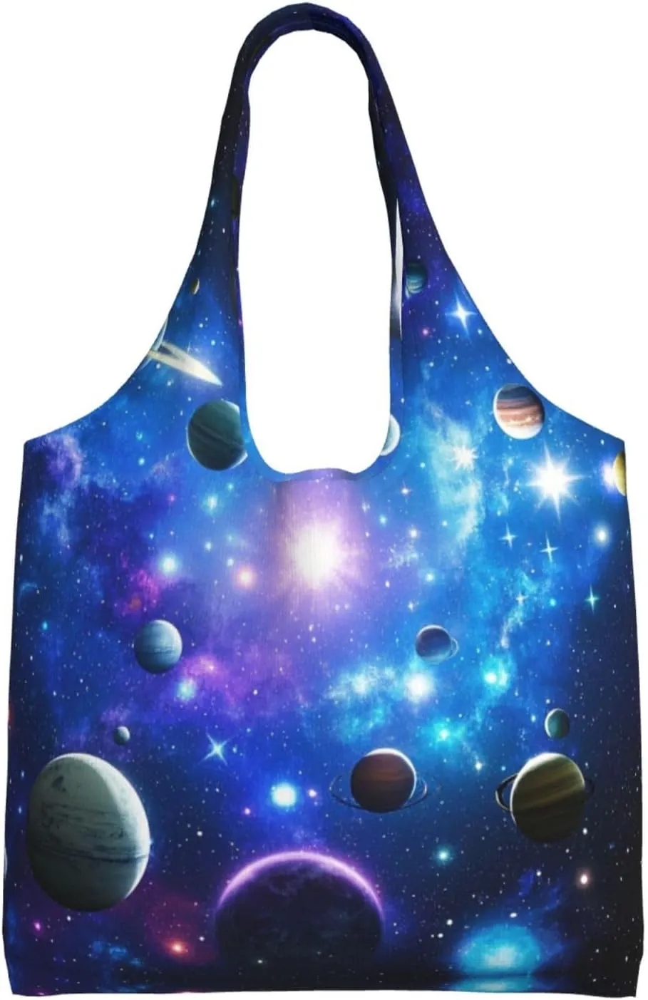 Planets Stars and Milky Way Galaxy Print Women's Canvas Handbag,Sturdy Cotton Handbag With Patterned Shoulder Bag