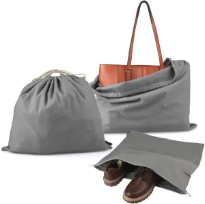 PlasMaller Dust Cover Storage Bags Purified 100% Cotton Flannel with Drawstring Pouch For Handbags Purses Pocketbooks Shoes Boots Set of 3 (Grey)