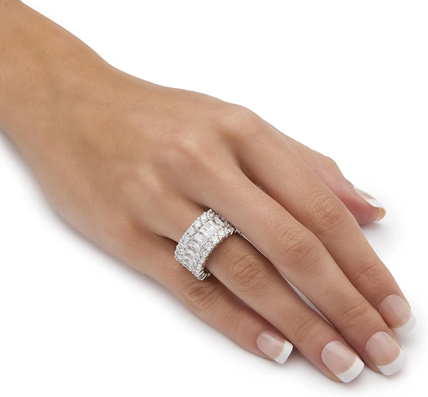 Platinum over Sterling Silver Baguette Cubic Zirconia and Round Eternity Ring