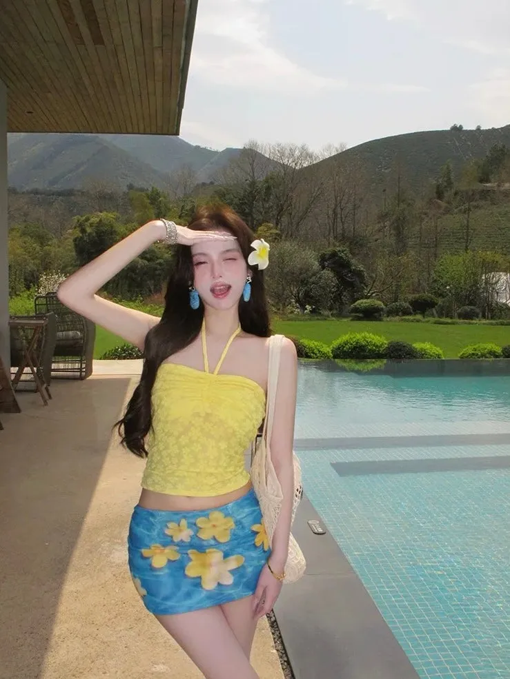 Plumeria Skies Three-Piece Bikini Set