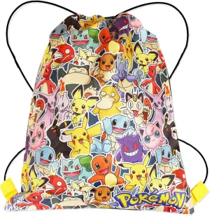 Pokemon School Supplies Drawstring Bags for Kids Gym Bag, Perfect for Travel & Swim for Boys Girls, Featuring Charmander and Pikachu.