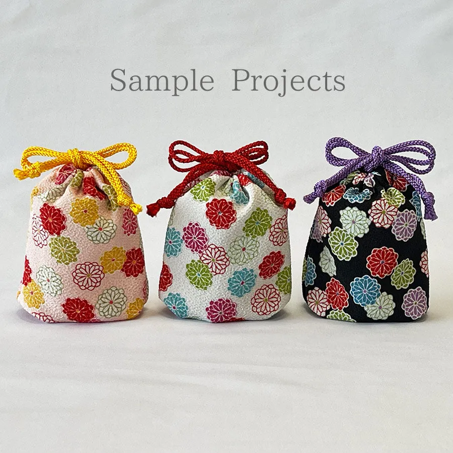 Polyester Chirimen Crepe Small Colorful Mums on Pink (Length) 1＝0.25yard