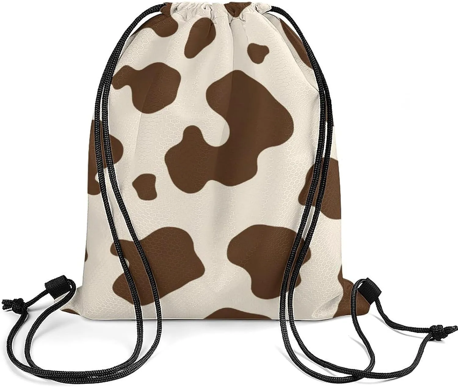 Portable Drawstring Bag for Women Men, Foldable Lightweight Backpack with Strap, Milk Cow Skin Print Large Capacity Sackpack Bags for Travel