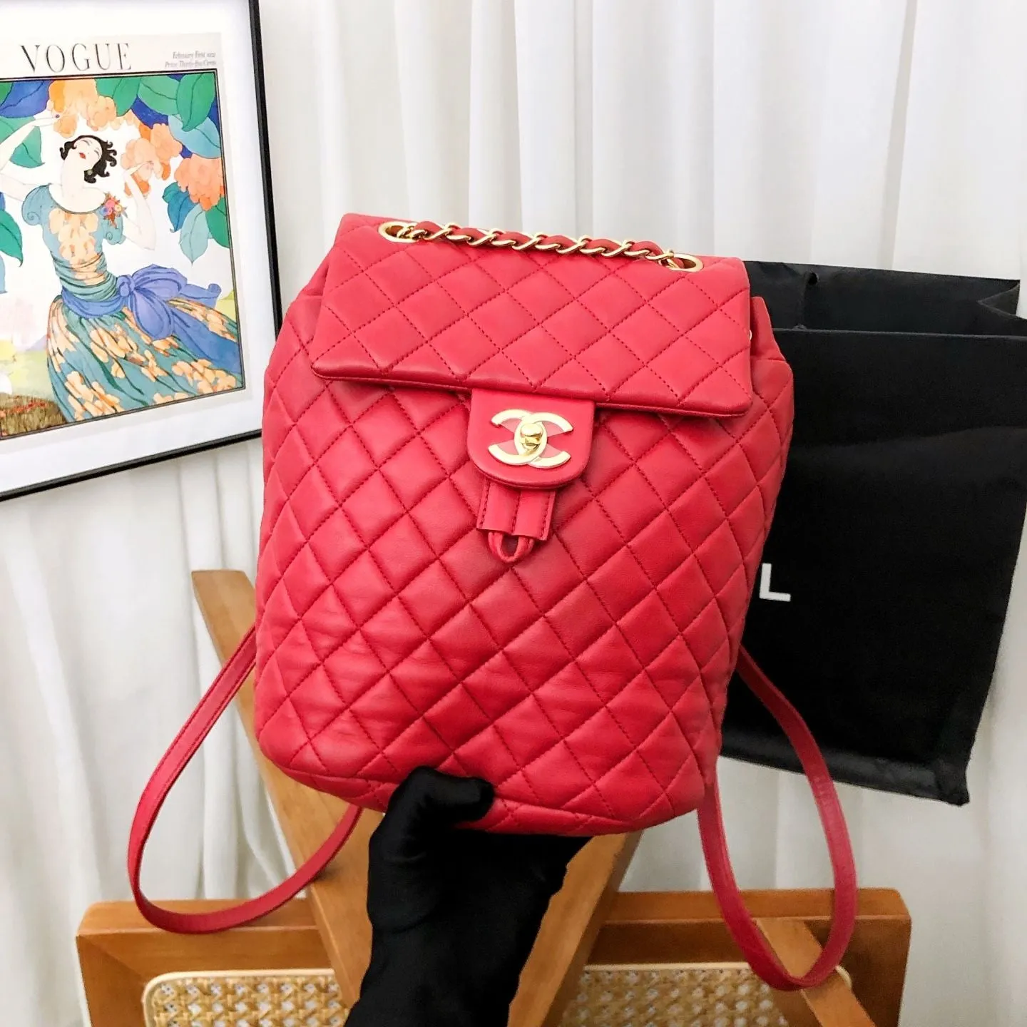 Preloved Chanel Salzburg backpack 20*25cm red