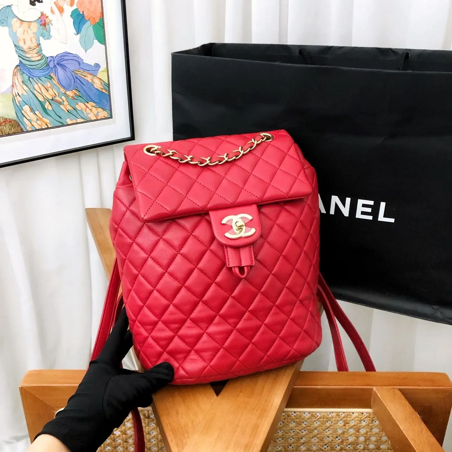 Preloved Chanel Salzburg backpack 20*25cm red
