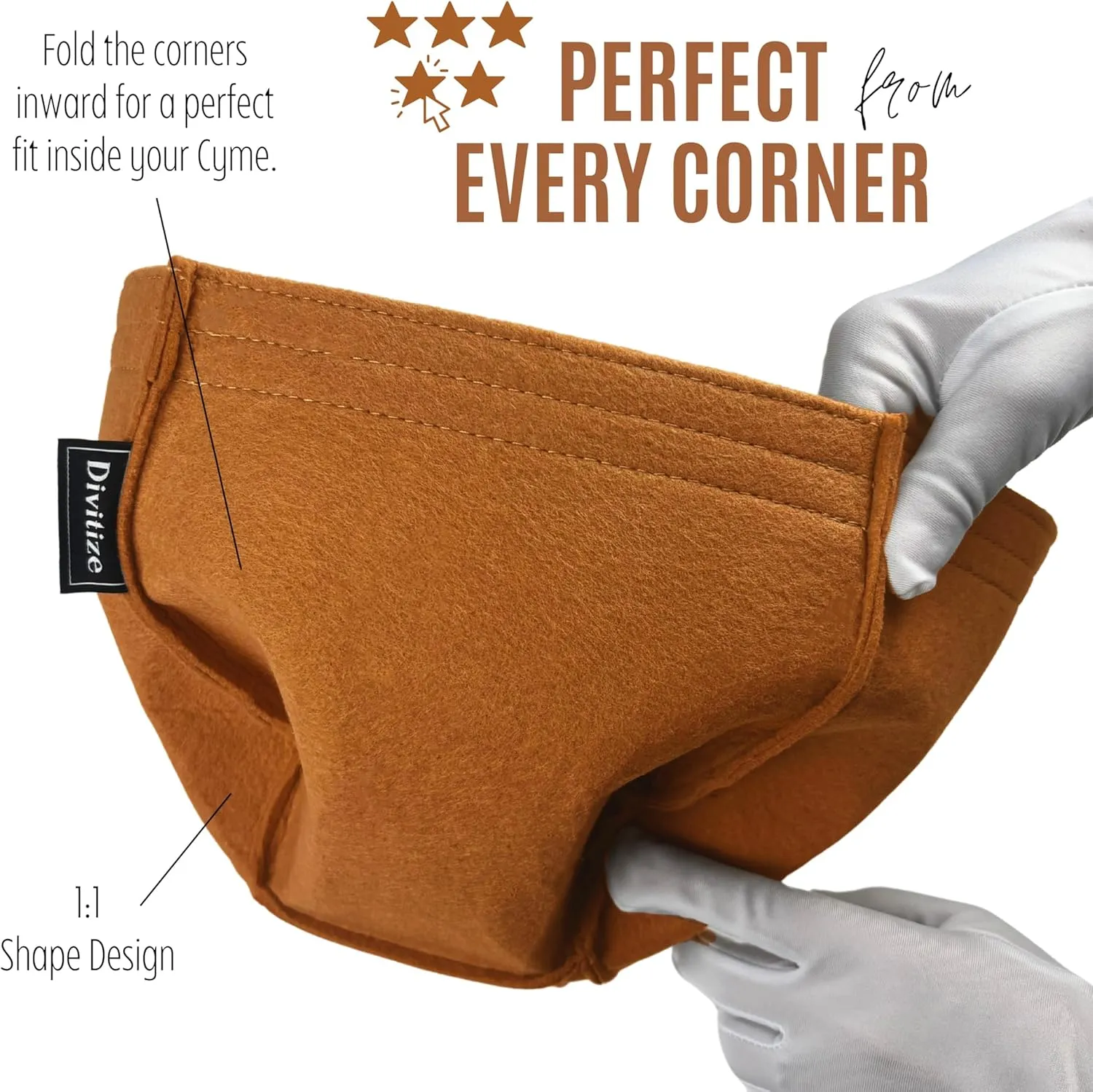Premium Purse Organizer compatible with Cyme Bag Organizer - Handmade Purse Insert 2mm Felt, Perfect Fit for Mini/Large Tote, Snug Sturdy with Gold Zipper (Brown, For Large Cym*)