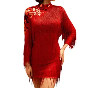 Primavera - High Neck Beaded Fringe Cocktail Dress
