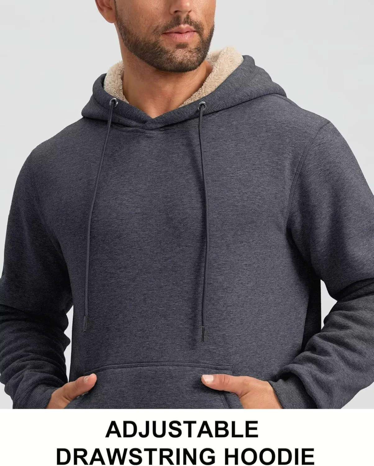 Pudolla Men's Sherpa Hoodie Pullover Winter Thick Warm Fleece Lined Hoodies Athletic Sweatshirts with Kangaroo Pouch Pocket