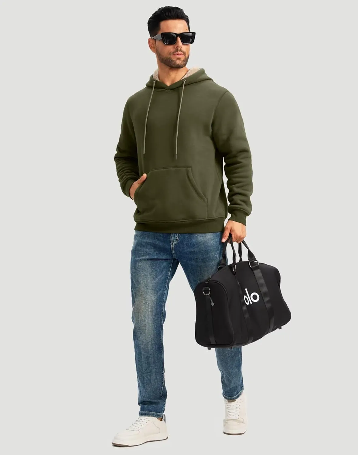 Pudolla Men's Sherpa Hoodie Pullover Winter Thick Warm Fleece Lined Hoodies Athletic Sweatshirts with Kangaroo Pouch Pocket