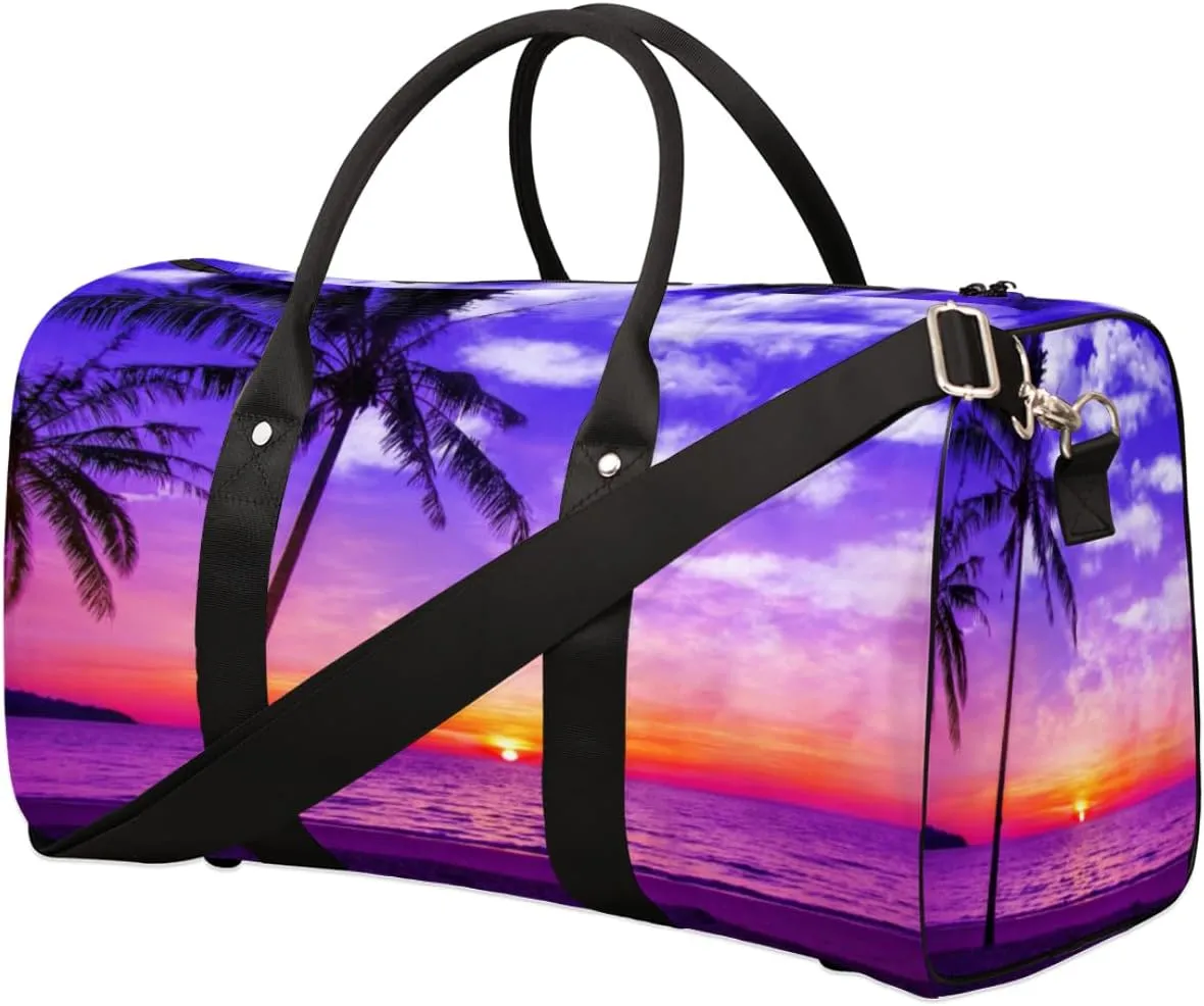 Purple Sunrise Travel Duffel Bag Sport Gym Beach Sunrise Duffle Bag Weekender Overnight Tote Bag Foldable Carry on Bag Training Shoulder Bag for Women Men