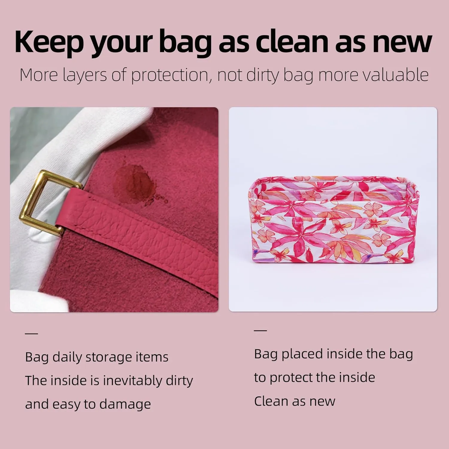 Purse Organizer Insert, Patterned Handbag Organiser Insert, Bag Tote Shaper fit Birkin 20/25/30/35/40 bags(BK30,Summer Red)