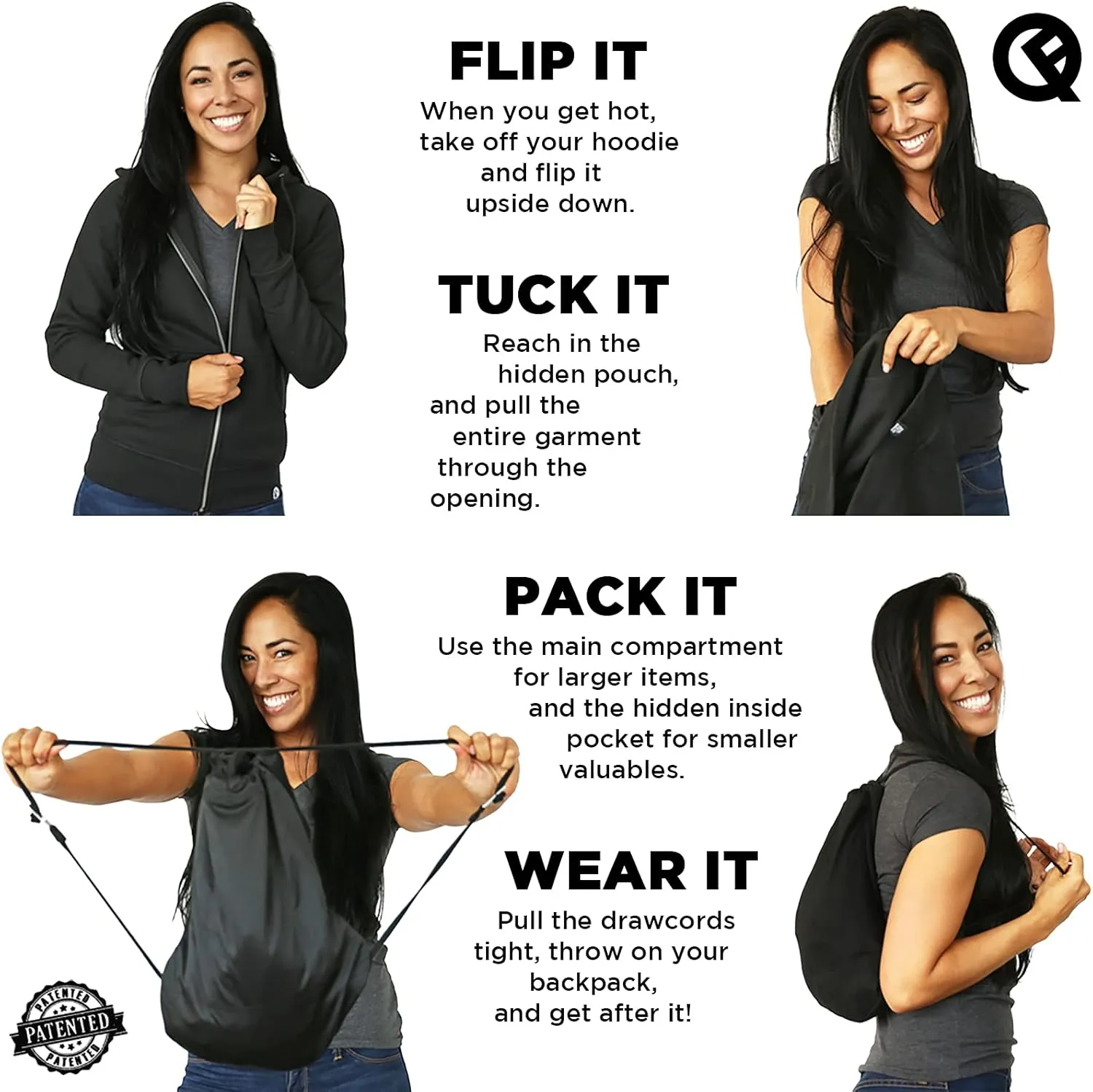 Quikflip 2-in-1 Reversible Backpack Hoodie (As Seen on SHARK TANK) Unisex Full-Zip Hero Hoodie