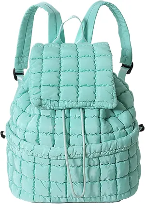 Quilted Backpack For Women Lightweight Trendy Puffer Cotton Top Flap Drawstring Backpack Travel Cloud Gym Bag (Green)