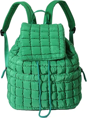 Quilted Backpack for Women, Trendy Puffer Backpack Drawstring Backpack Purse Quilted Puffy Backpack (Dark Green)