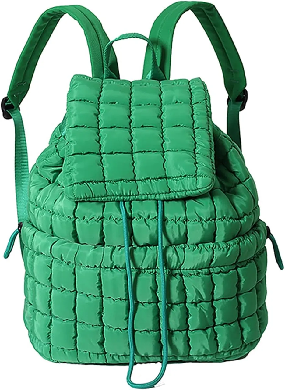 Quilted Backpack for Women, Trendy Puffer Backpack Drawstring Backpack Purse Quilted Puffy Backpack (Dark Green)