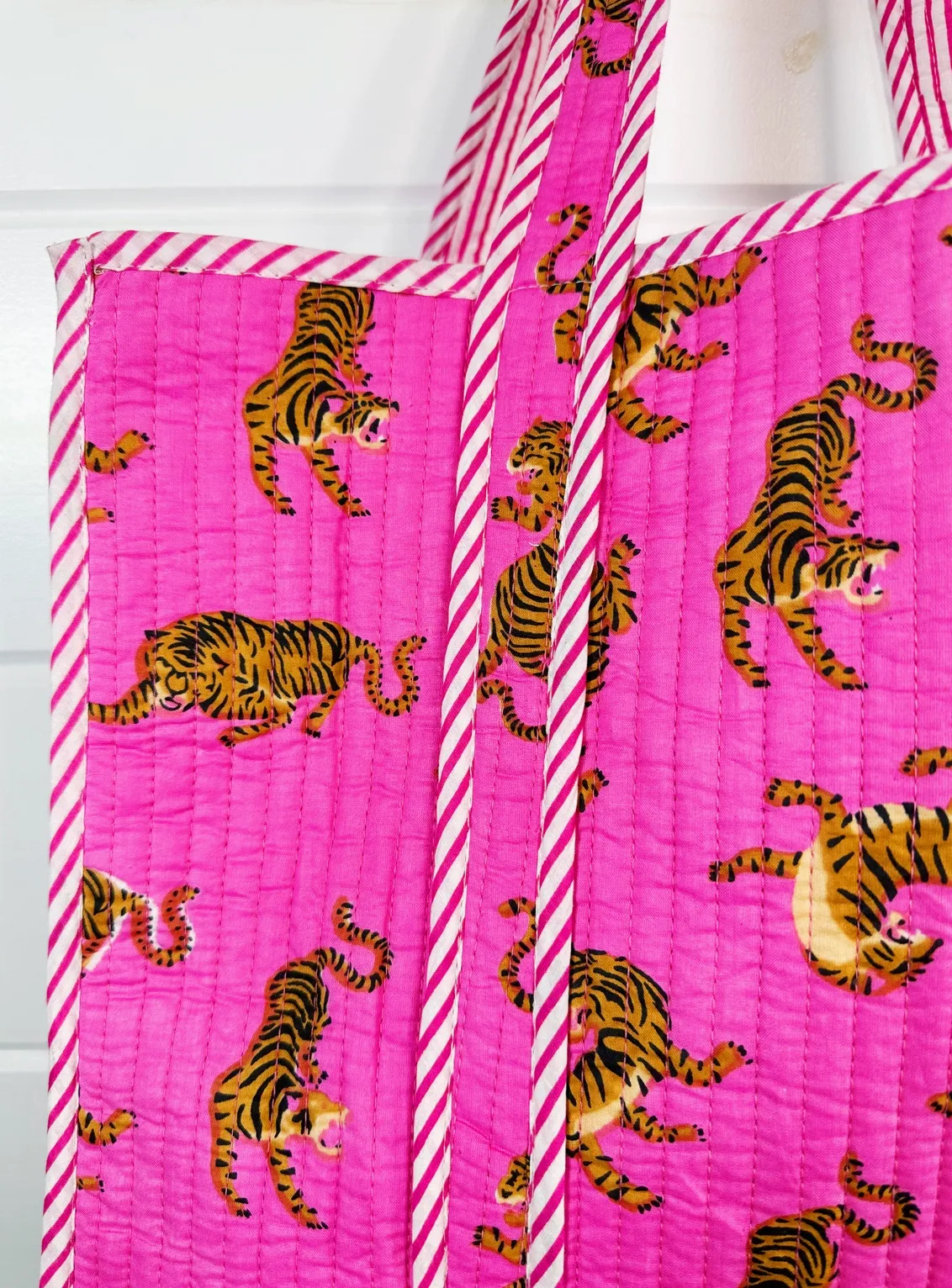 Quilted Bright Pink Tiger Overnight Bag