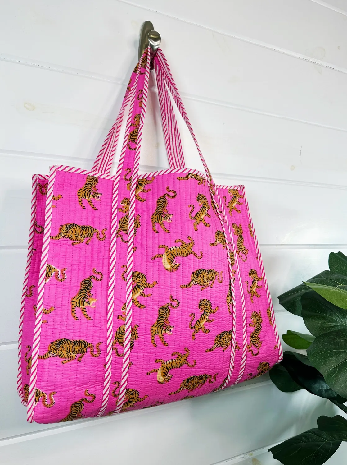 Quilted Bright Pink Tiger Overnight Bag